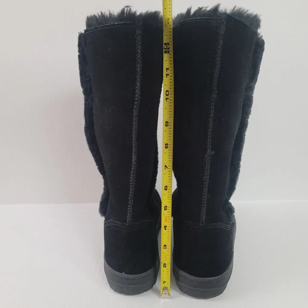 Style & Co Witty Womens Size 9 Black Leather Mid Calf Faux Fur Snow Winter Boots